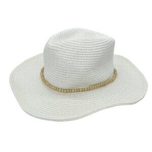 INC International Concepts Beaded White Straw Cowboy Fedora Hat
